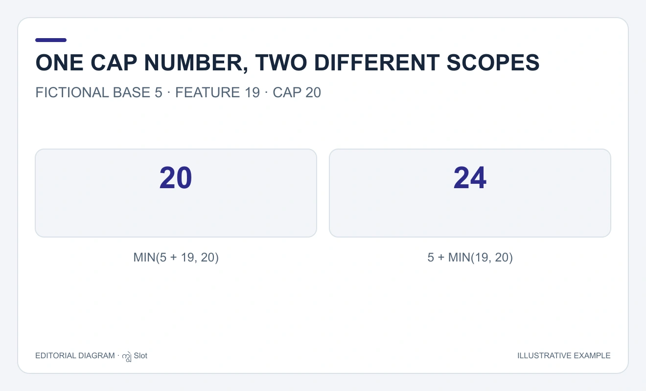 Round-scope cap produces20 while a feature-only cap produces24 under the stated fictional rules.