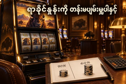 ကျွဲသင်္ကေတပါသော စိတ်ကူးစလော့စက်နှင့် 90%၊ 60% ရေးထားသော စာရင်းစာရွက်