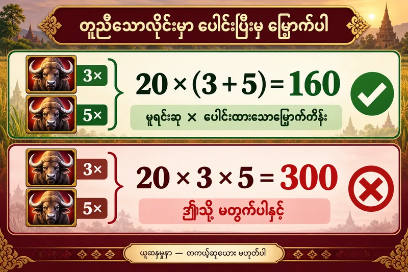 တူညီသော အနိုင်လိုင်း၏ မူရင်းဆု 20 ကို ပေါင်းထားသော 8 ဆဖြင့် မြှောက်၍ 160 ဖြစ်သည့် ယူဆနမူနာ